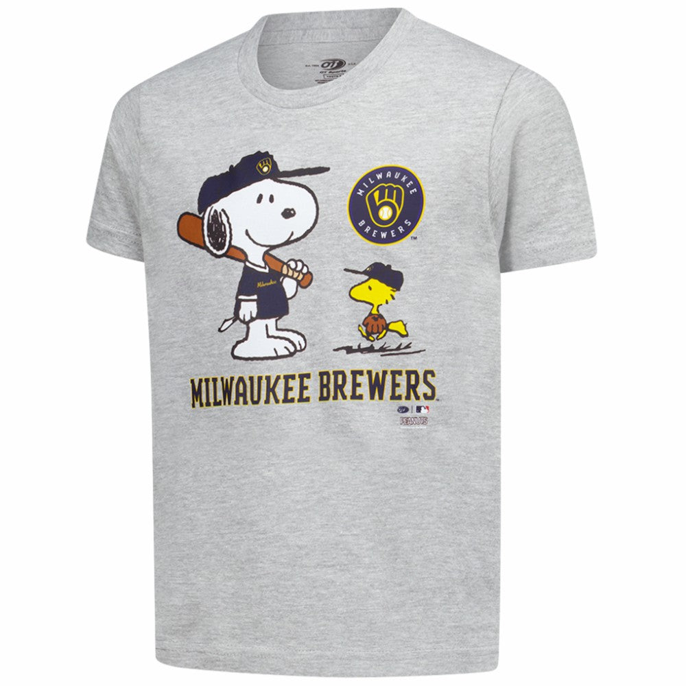 Milwaukee Brewers Youth Peanuts Snoopy T-Shirt Heather Gray