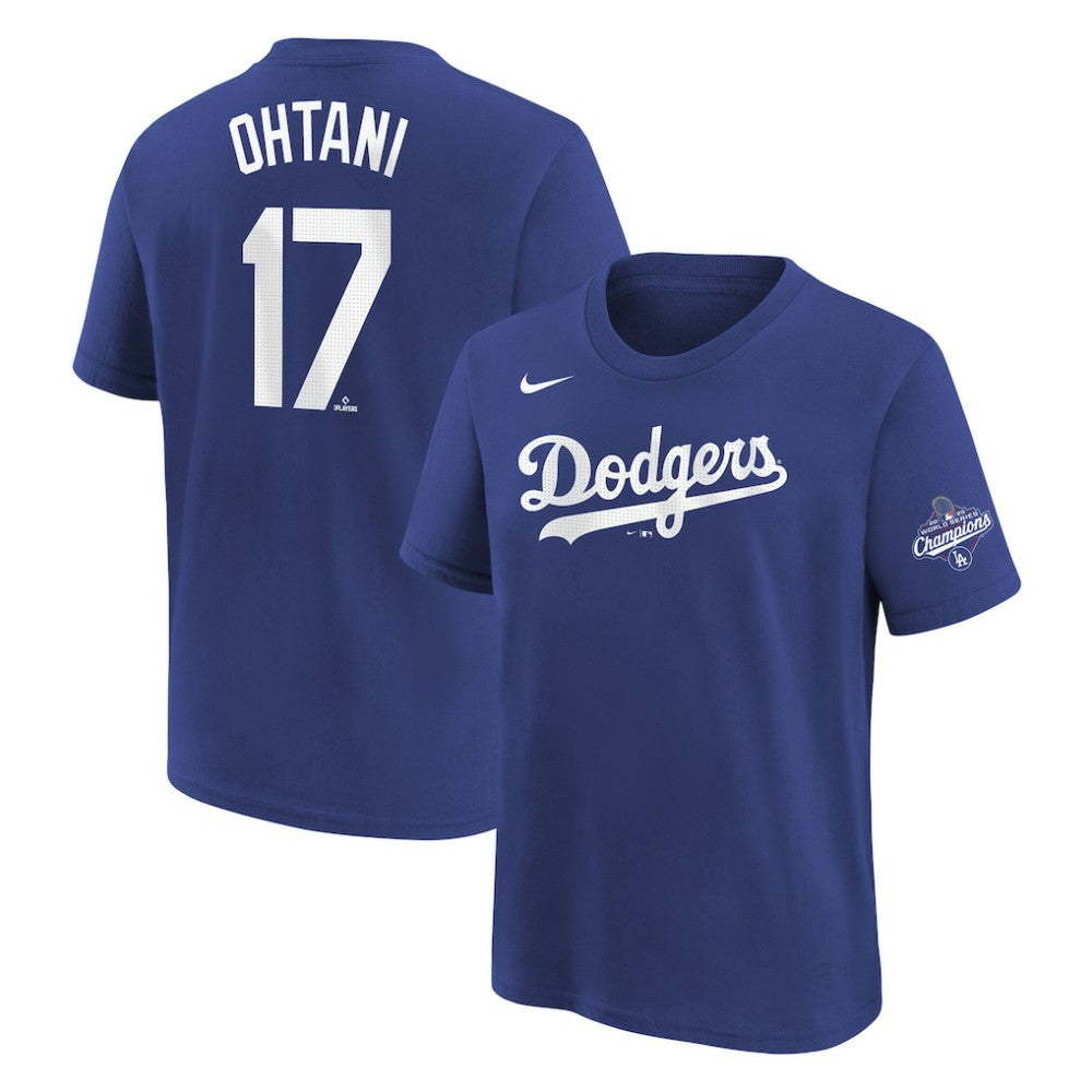 Shohei Ohtani Los Angeles Dodgers Youth 2025 World Series Champions Name & Number T-Shirt Royal