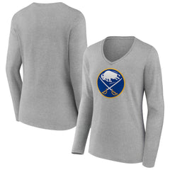 Buffalo Sabres Women's Primary Logo Long Sleeve V-Neck T-Shirt - Gray T-shirts