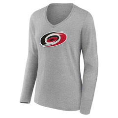 Carolina Hurricanes Women's Primary Logo Long Sleeve V-Neck T-Shirt - Gray T-shirts