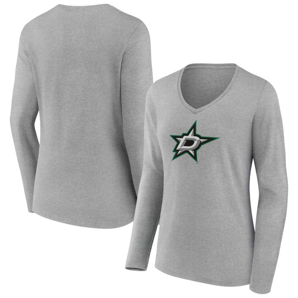 Dallas Stars Women's Primary Logo Long Sleeve V-Neck T-Shirt - Gray T-shirts