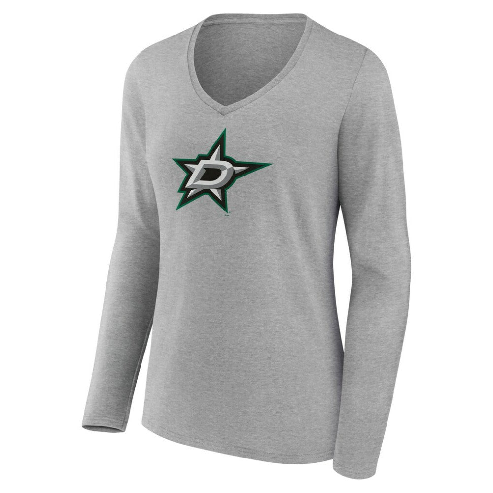 Dallas Stars Women's Primary Logo Long Sleeve V-Neck T-Shirt - Gray T-shirts