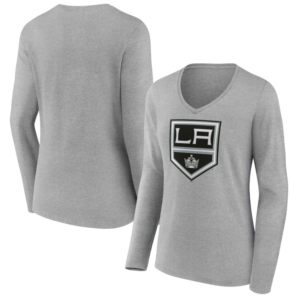 Los Angeles Kings Women's Primary Logo Long Sleeve V-Neck T-Shirt - Gray T-shirts
