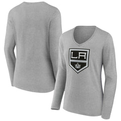 Los Angeles Kings Women's Primary Logo Long Sleeve V-Neck T-Shirt - Gray T-shirts