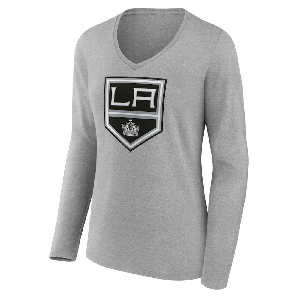 Los Angeles Kings Women's Primary Logo Long Sleeve V-Neck T-Shirt - Gray T-shirts