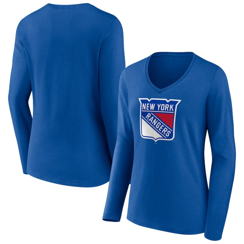 New York Rangers Women's Primary Logo Long Sleeve V-Neck T-Shirt - Blue T-shirts
