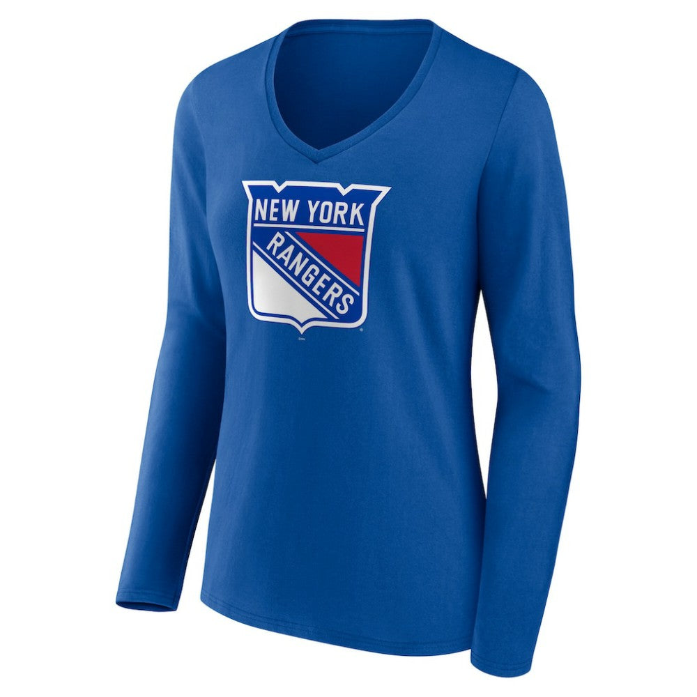 New York Rangers Women's Primary Logo Long Sleeve V-Neck T-Shirt - Blue T-shirts