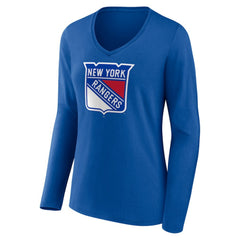 New York Rangers Women's Primary Logo Long Sleeve V-Neck T-Shirt - Blue T-shirts