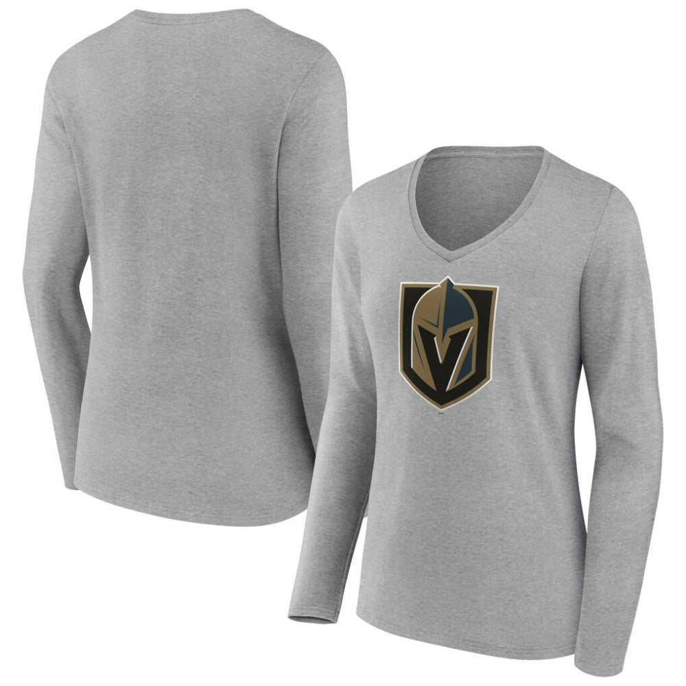Vegas Golden Knights Women's Primary Logo Long Sleeve V-Neck T-Shirt - Gray T-shirts