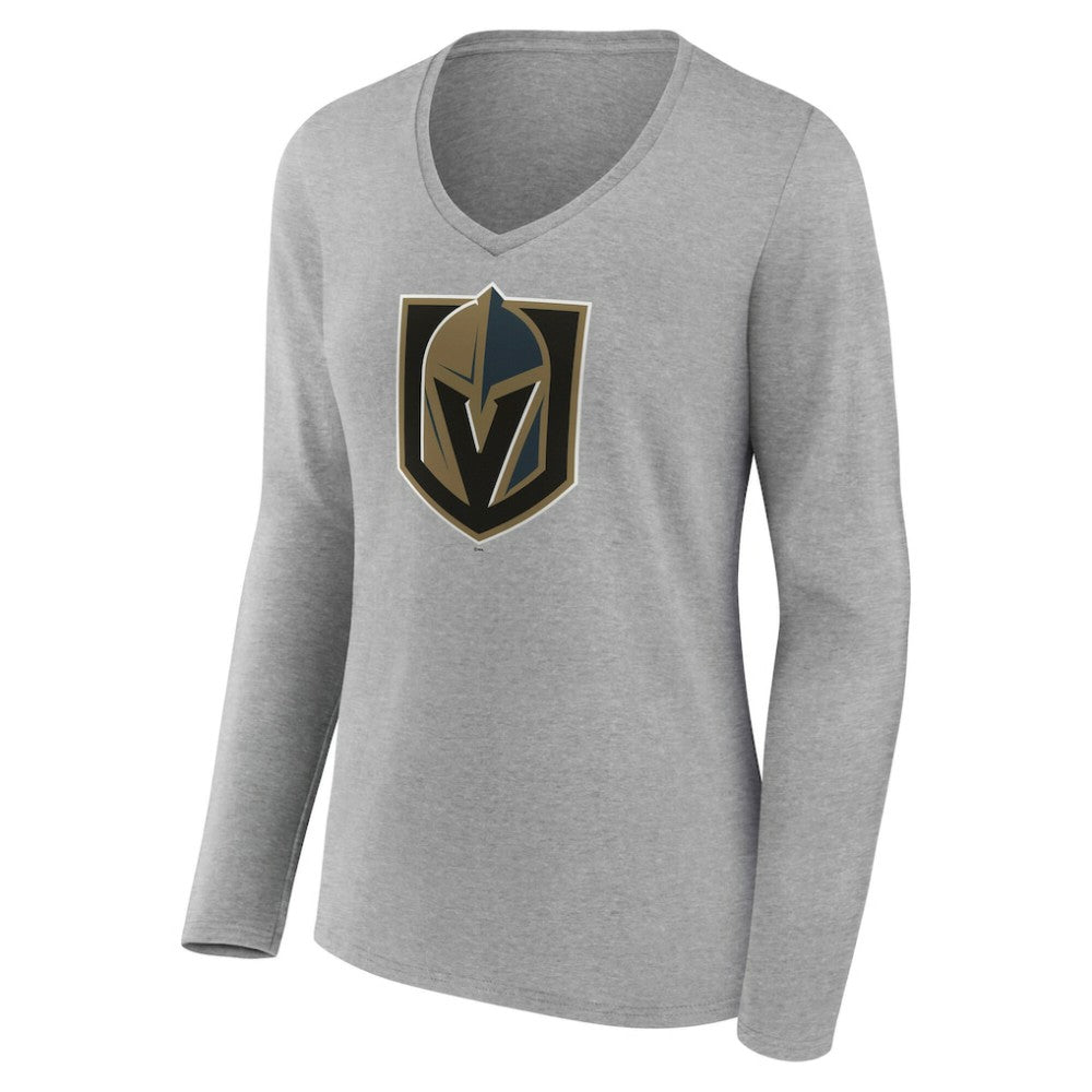 Vegas Golden Knights Women's Primary Logo Long Sleeve V-Neck T-Shirt - Gray T-shirts