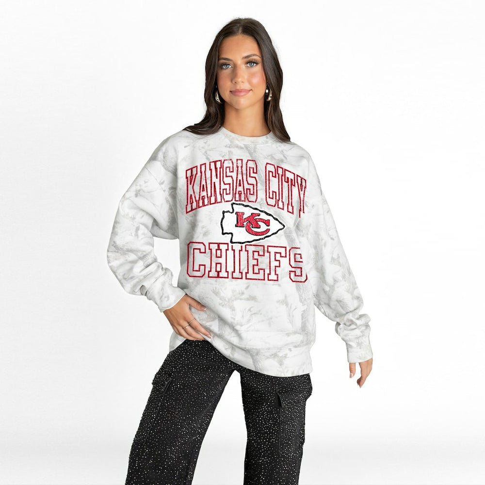 Kansas City Chiefs Gameday Couture Women's Whiteout Oversized Premium Fleece Sweatshirt - Arctic Camo on sale