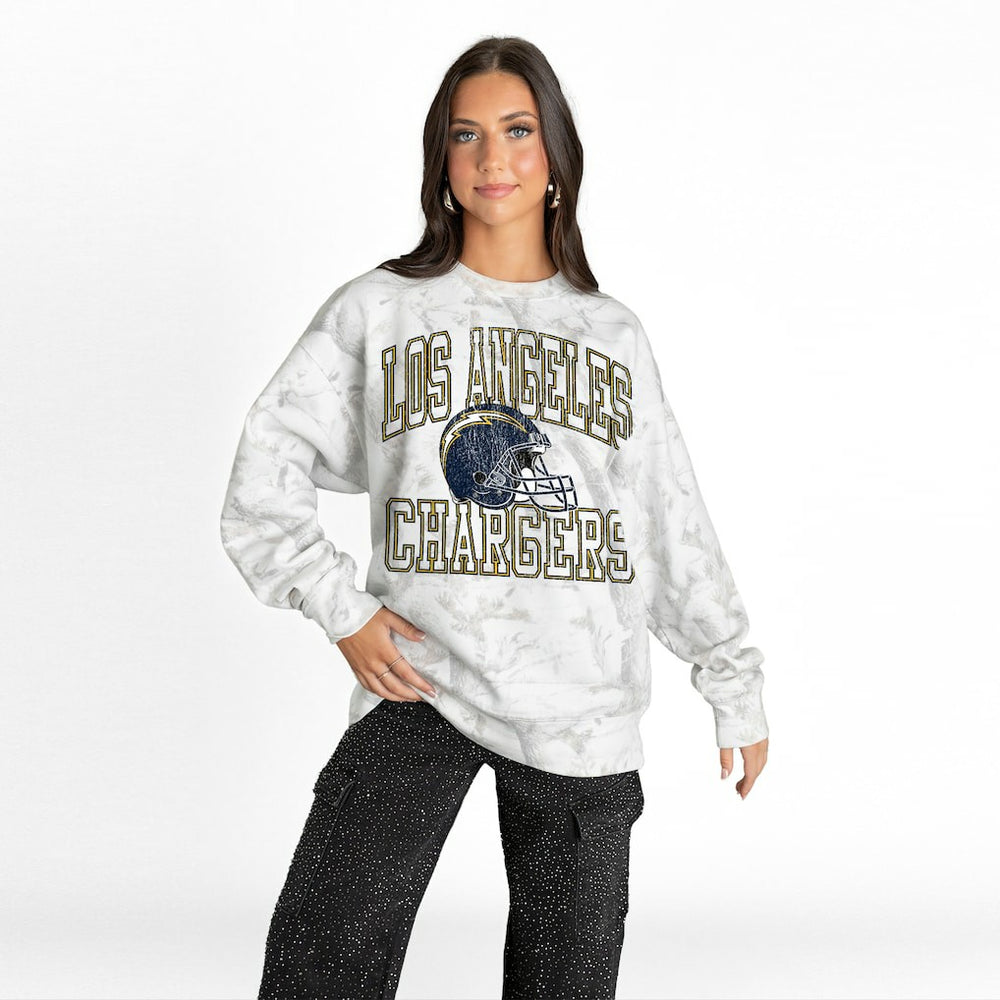 Los Angeles Chargers Gameday Couture Women's Whiteout Oversized Premium Fleece Sweatshirt - Arctic Camo online
