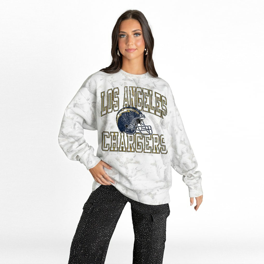 Los Angeles Chargers Gameday Couture Women's Whiteout Oversized Premium Fleece Sweatshirt - Arctic Camo online