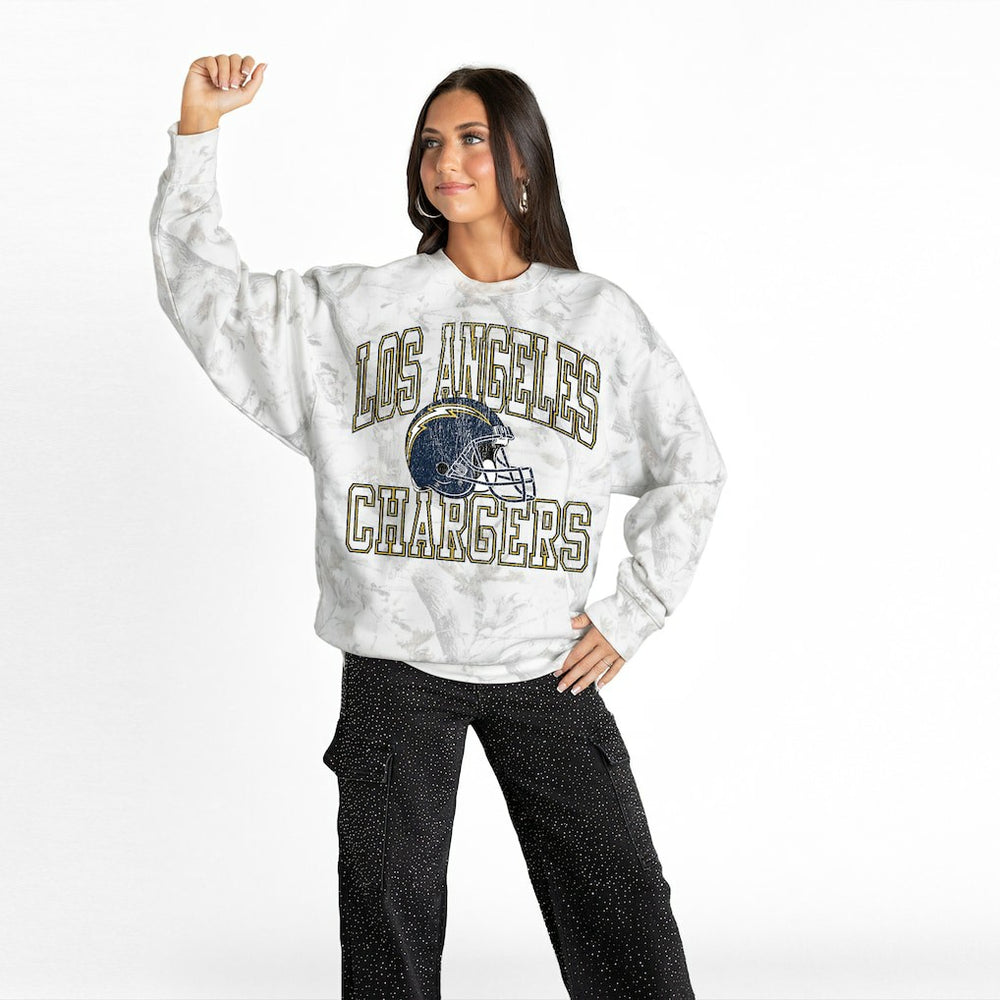 Los Angeles Chargers Gameday Couture Women's Whiteout Oversized Premium Fleece Sweatshirt - Arctic Camo online