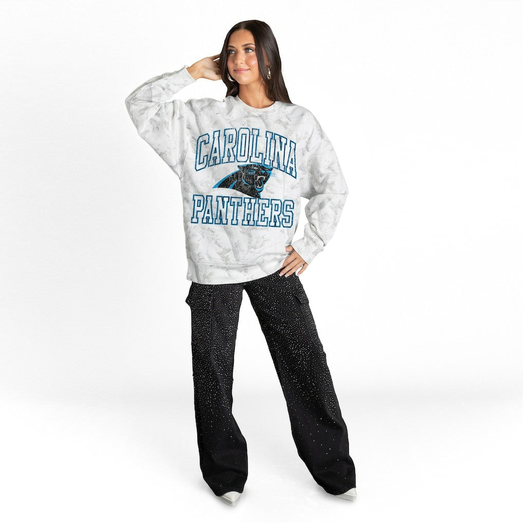 Carolina Panthers Gameday Couture Women's Whiteout Oversized Premium Fleece Sweatshirt - Arctic Camo sale