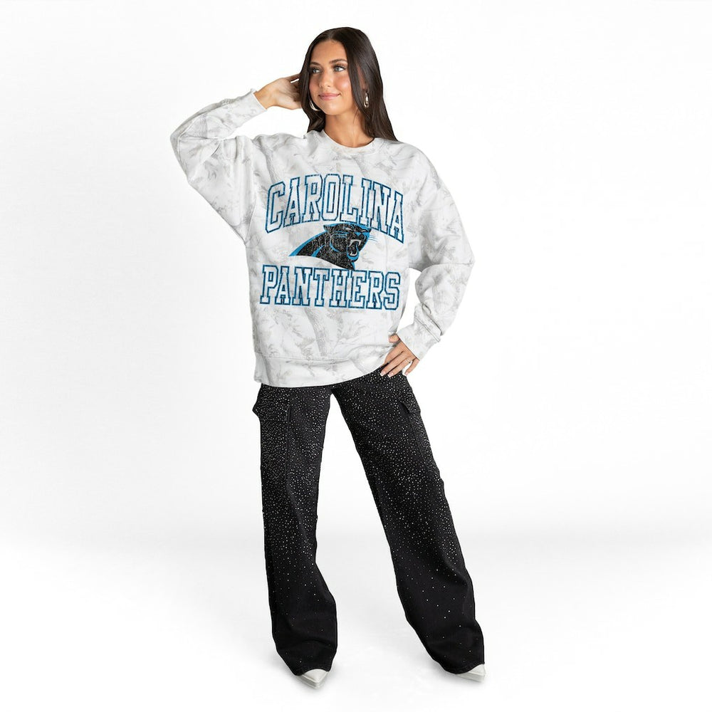 Carolina Panthers Gameday Couture Women's Whiteout Oversized Premium Fleece Sweatshirt - Arctic Camo sale