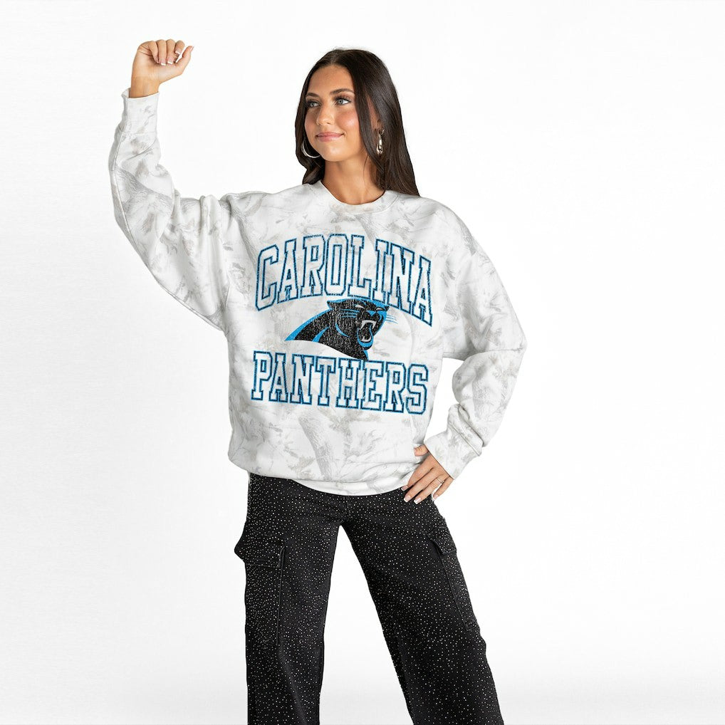 Carolina Panthers Gameday Couture Women's Whiteout Oversized Premium Fleece Sweatshirt - Arctic Camo sale