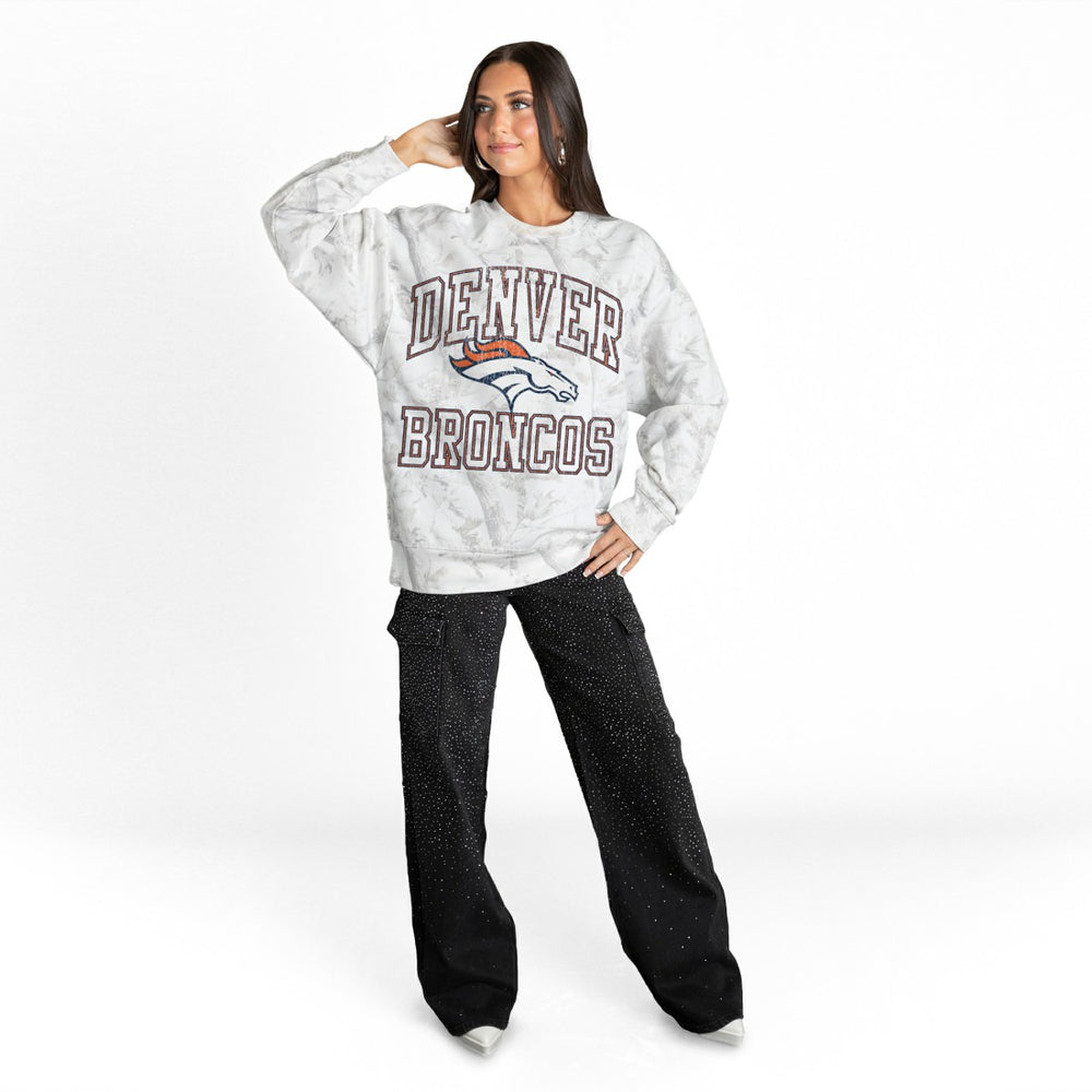 Denver Broncos Gameday Couture Women's Whiteout Oversized Premium Fleece Sweatshirt - Arctic Camo cheap