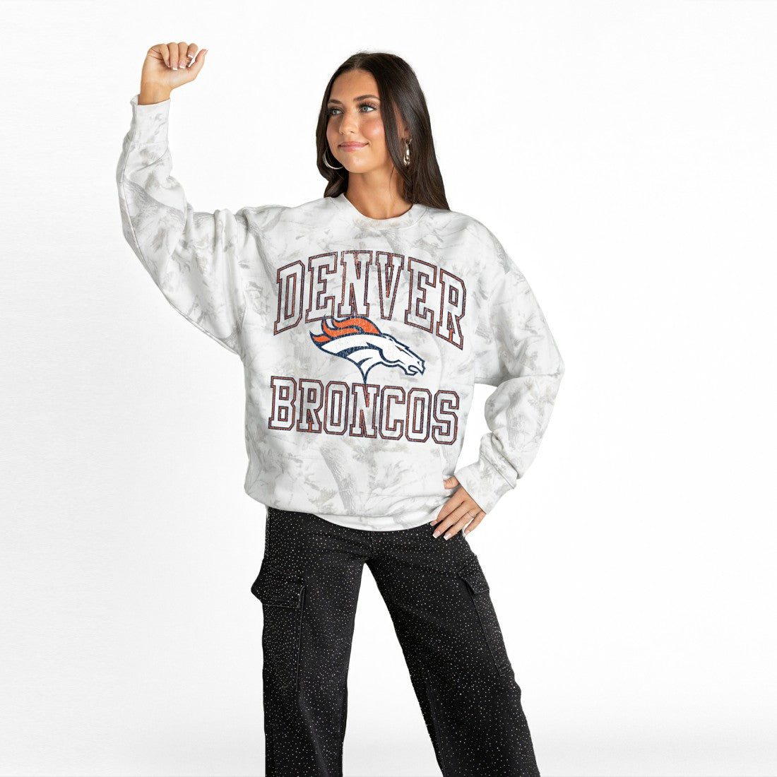 Denver Broncos Gameday Couture Women's Whiteout Oversized Premium Fleece Sweatshirt - Arctic Camo cheap