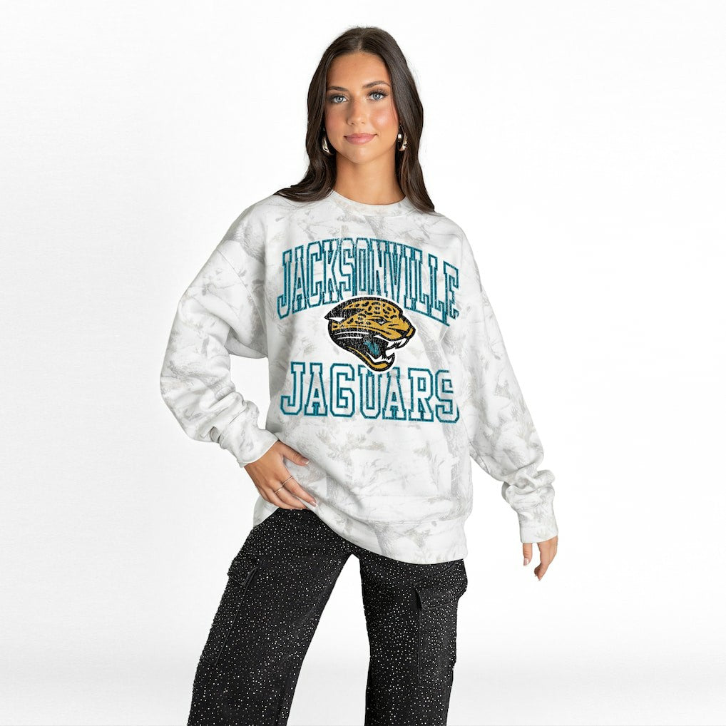 Jacksonville Jaguars Gameday Couture Women's Whiteout Oversized Premium Fleece Sweatshirt - Arctic Camo discount