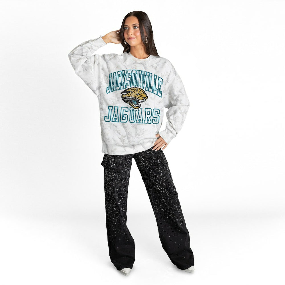 Jacksonville Jaguars Gameday Couture Women's Whiteout Oversized Premium Fleece Sweatshirt - Arctic Camo discount