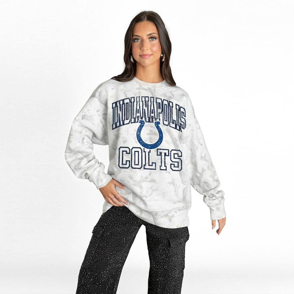 Indianapolis Colts Gameday Couture Women's Whiteout Oversized Premium Fleece Sweatshirt - Arctic Camo outlet