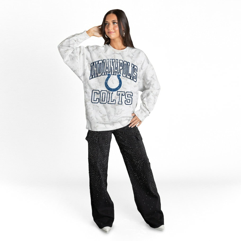 Indianapolis Colts Gameday Couture Women's Whiteout Oversized Premium Fleece Sweatshirt - Arctic Camo outlet