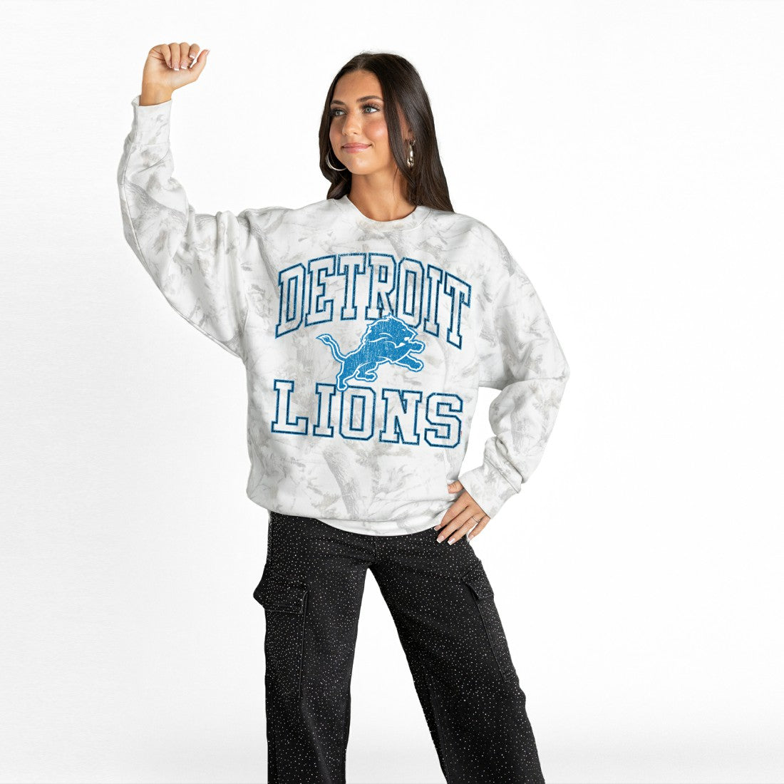 Detroit Lions Gameday Couture Women's Whiteout Oversized Premium Fleece Sweatshirt - Arctic Camo discount