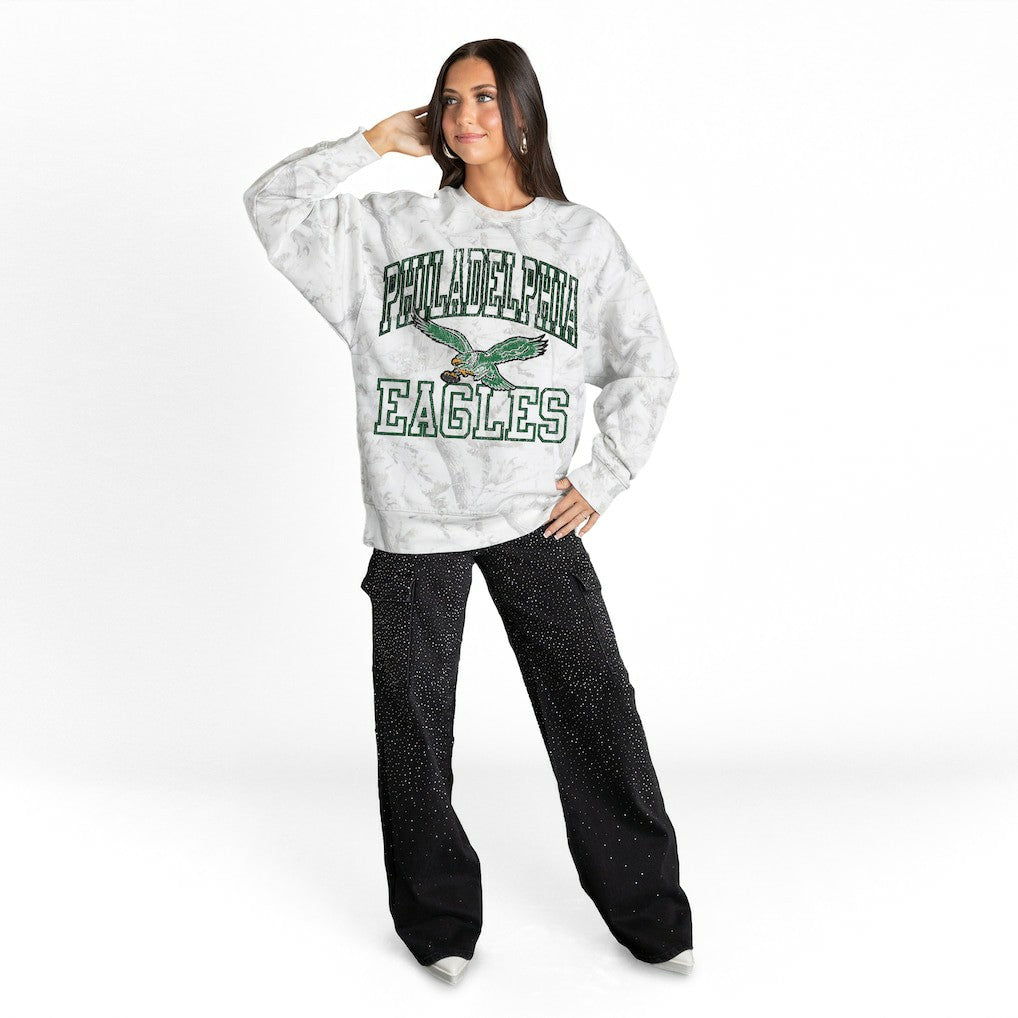 Philadelphia Eagles Gameday Couture Women's Whiteout Oversized Premium Fleece Sweatshirt - Arctic Camo on sale
