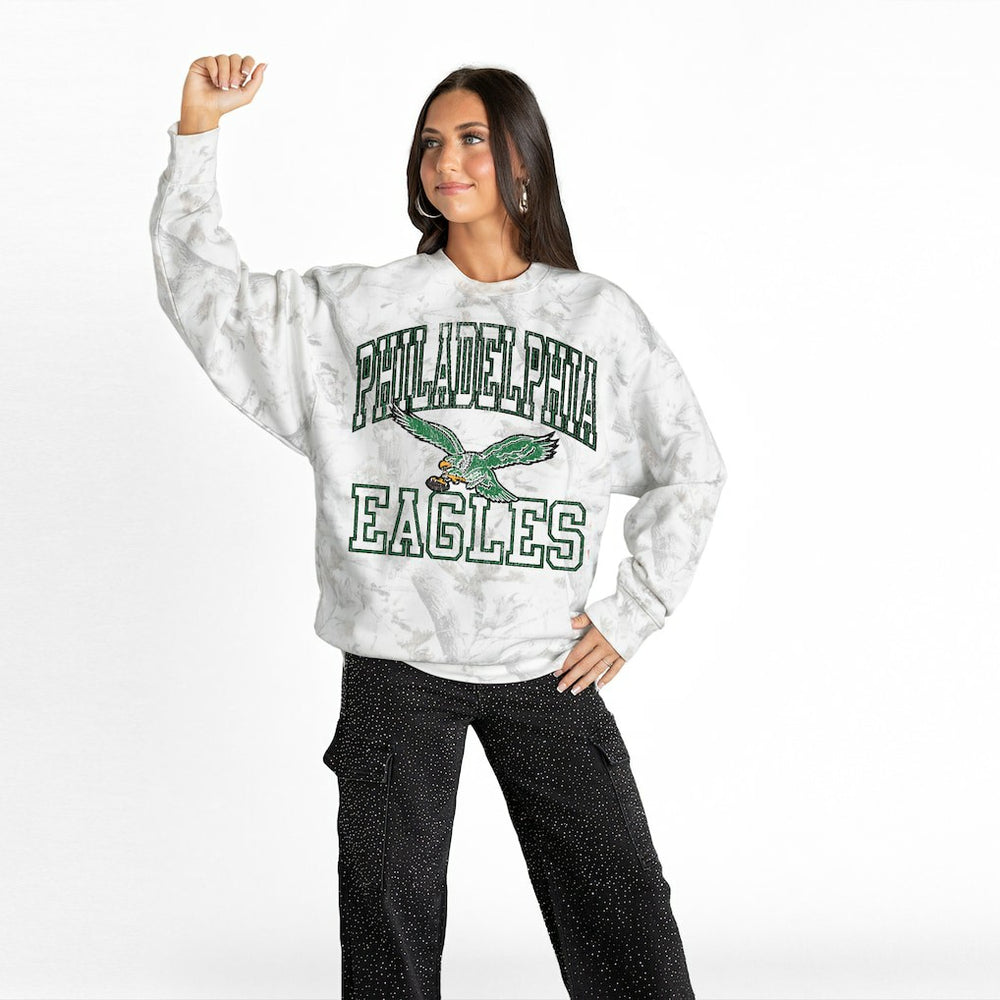 Philadelphia Eagles Gameday Couture Women's Whiteout Oversized Premium Fleece Sweatshirt - Arctic Camo on sale