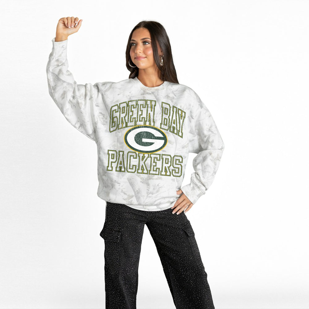 Green Bay Packers Gameday Couture Women's Whiteout Oversized Premium Fleece Sweatshirt - Arctic Camo for sale