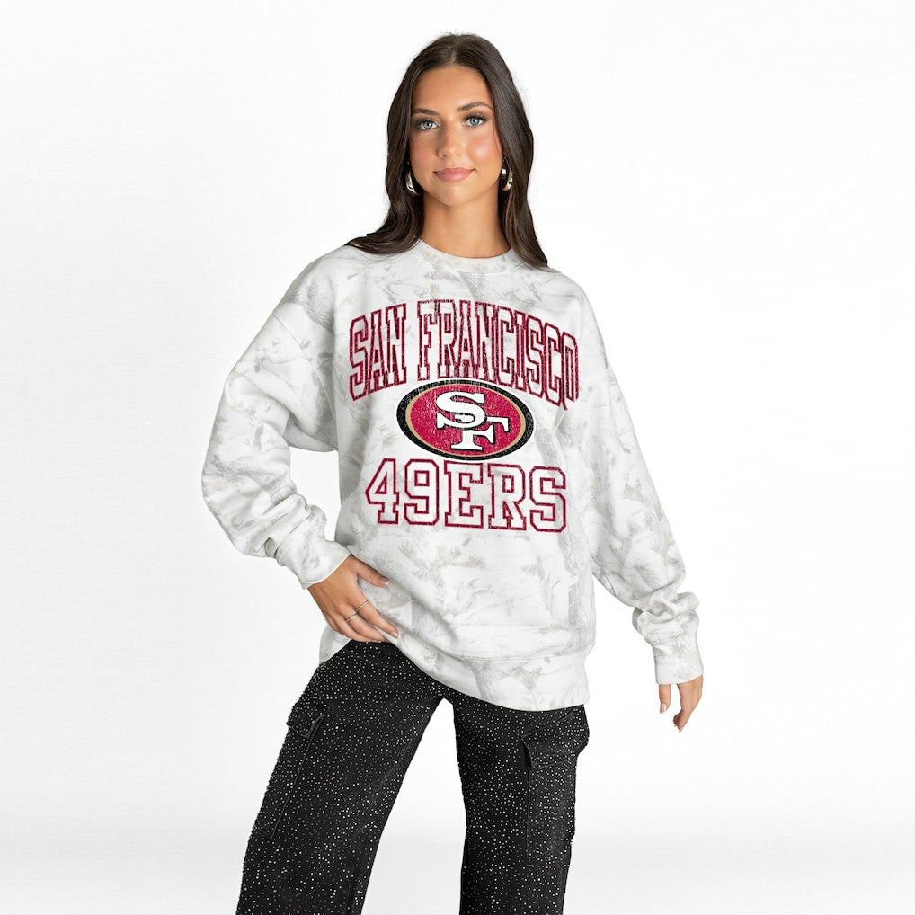 San Francisco 49ers Gameday Couture Women's Whiteout Oversized Premium Fleece Sweatshirt - Arctic Camo on sale
