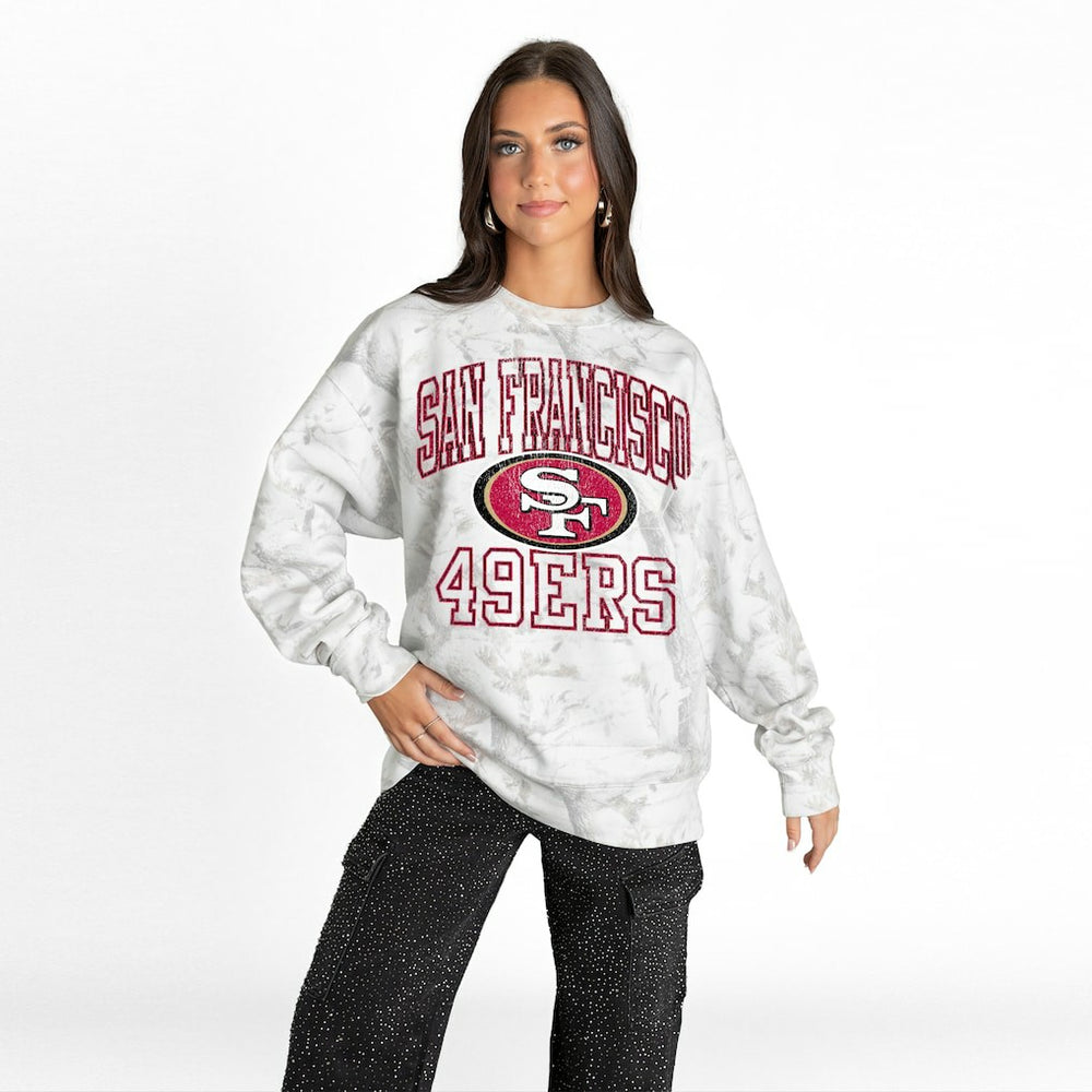 San Francisco 49ers Gameday Couture Women's Whiteout Oversized Premium Fleece Sweatshirt - Arctic Camo on sale
