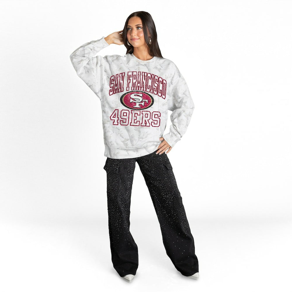 San Francisco 49ers Gameday Couture Women's Whiteout Oversized Premium Fleece Sweatshirt - Arctic Camo on sale