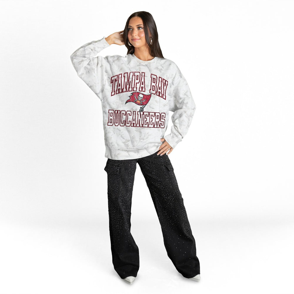 Tampa Bay Buccaneers Gameday Couture Women's Whiteout Oversized Premium Fleece Sweatshirt - Arctic Camo for sale