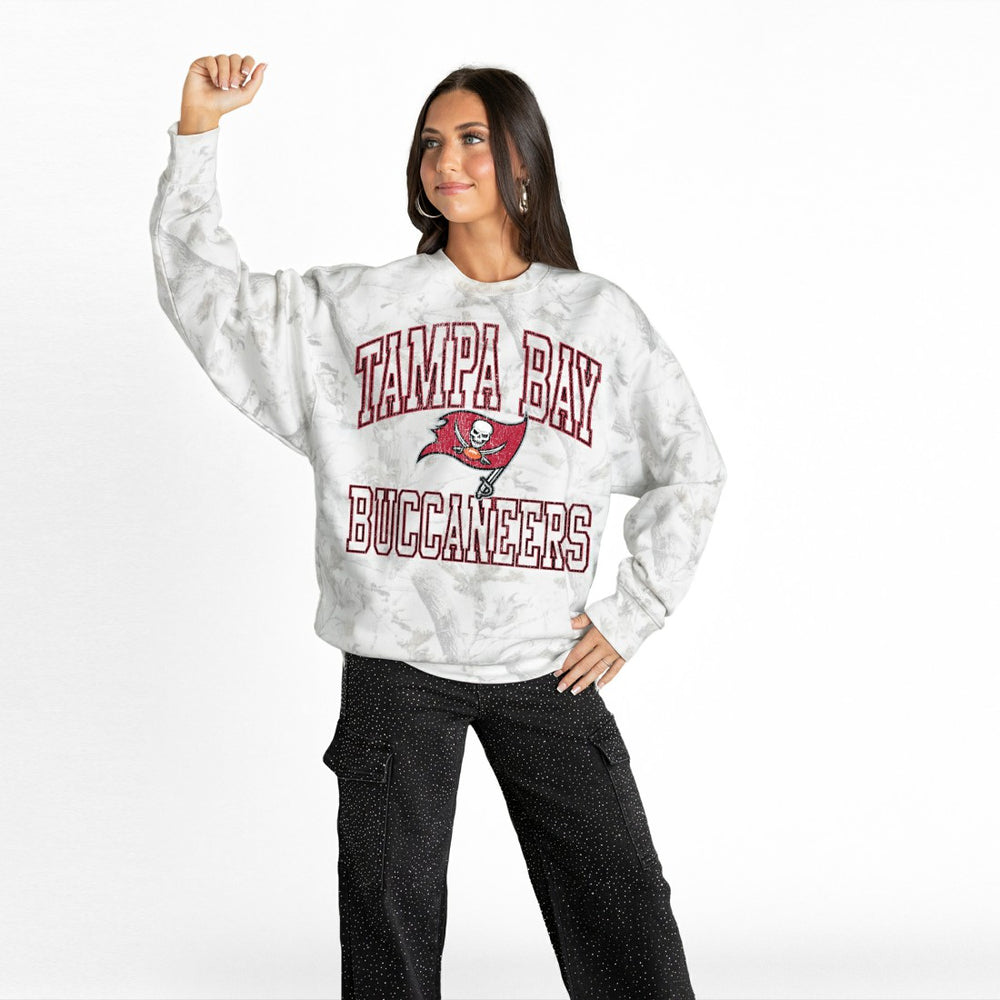 Tampa Bay Buccaneers Gameday Couture Women's Whiteout Oversized Premium Fleece Sweatshirt - Arctic Camo for sale