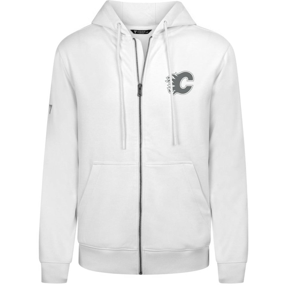 Calgary Flames Levelwear Podium Chenille Logo Full-Zip Hoodie - White Hoodies