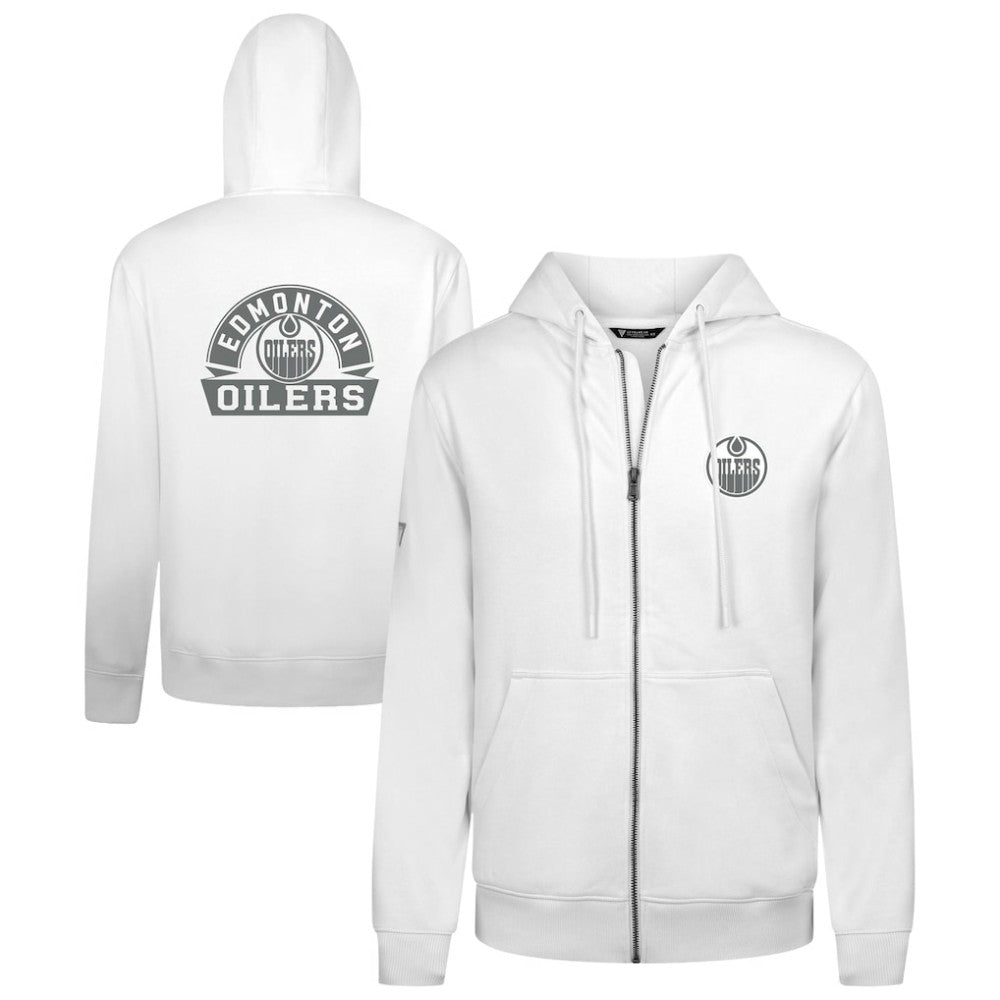 Edmonton Oilers Levelwear Podium Banner Arch Full-Zip Hoodie - White Hoodies