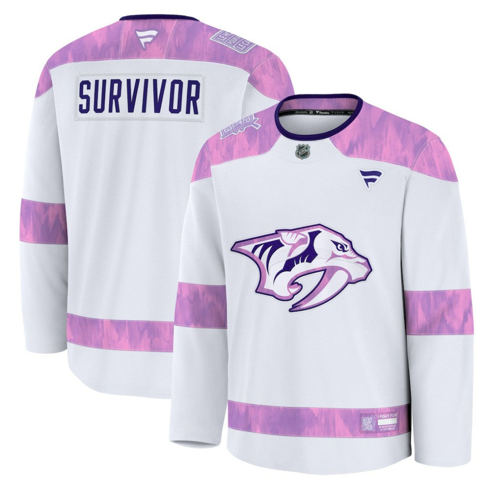 Nashville Predators Fanatics Hockey Fights Cancer Survivor Practice Jersey - White Jerseys