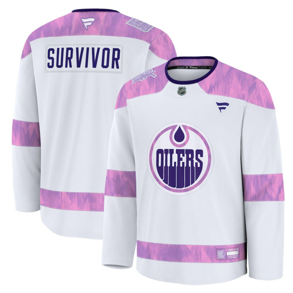 Edmonton Oilers Fanatics Hockey Fights Cancer Survivor Practice Jersey - White Jerseys