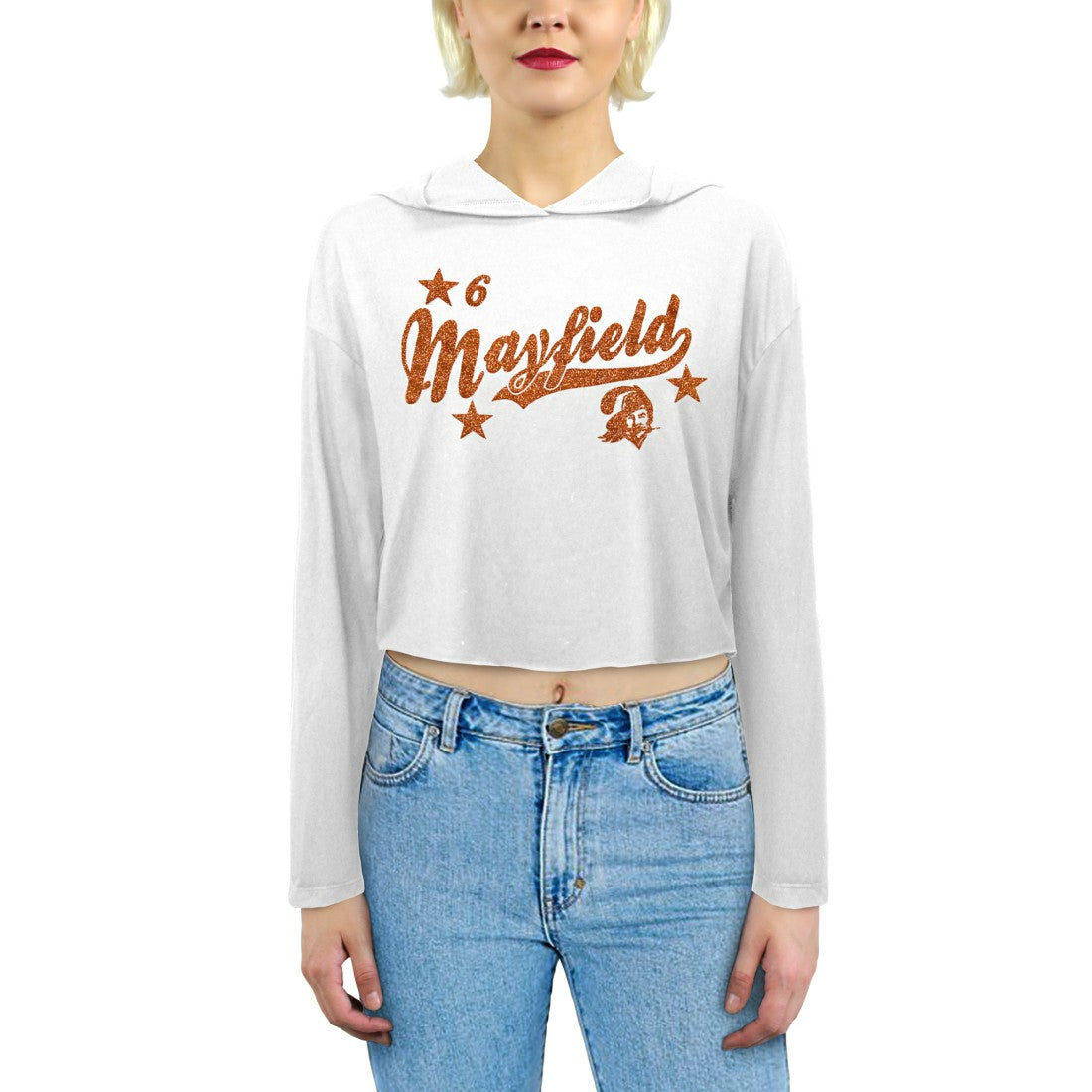 Baker Mayfield Tampa Bay Buccaneers Majestic Threads Women's Glitter Wordmark Hoodie - White cheap