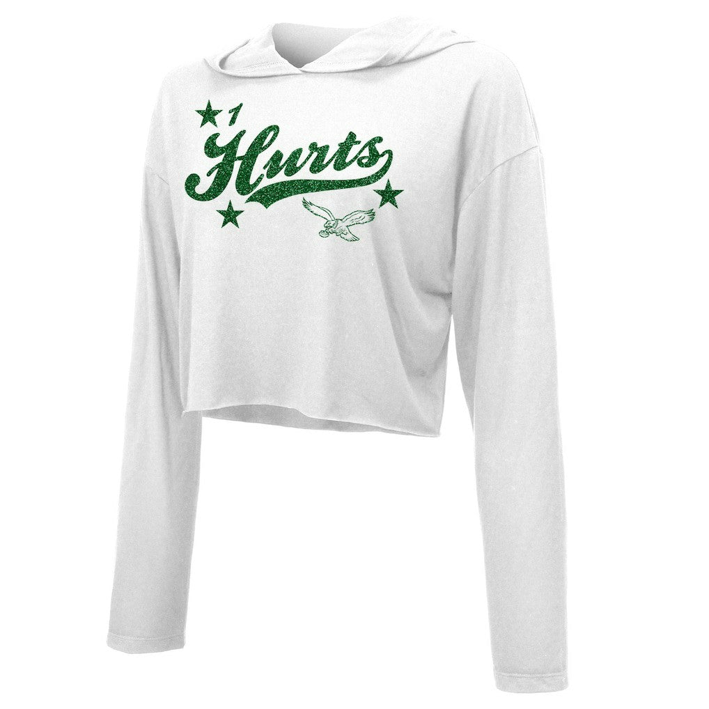 Jalen Hurts Philadelphia Eagles Majestic Threads Women's Glitter Wordmark Hoodie - White online
