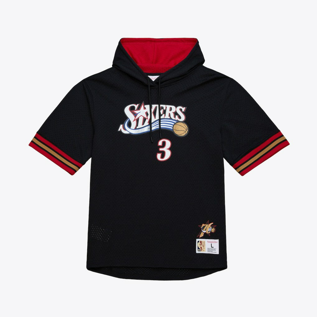 Allen Iverson Philadelphia 76ers Mesh Name & Number Short Sleeve Hoodie - Black outlet