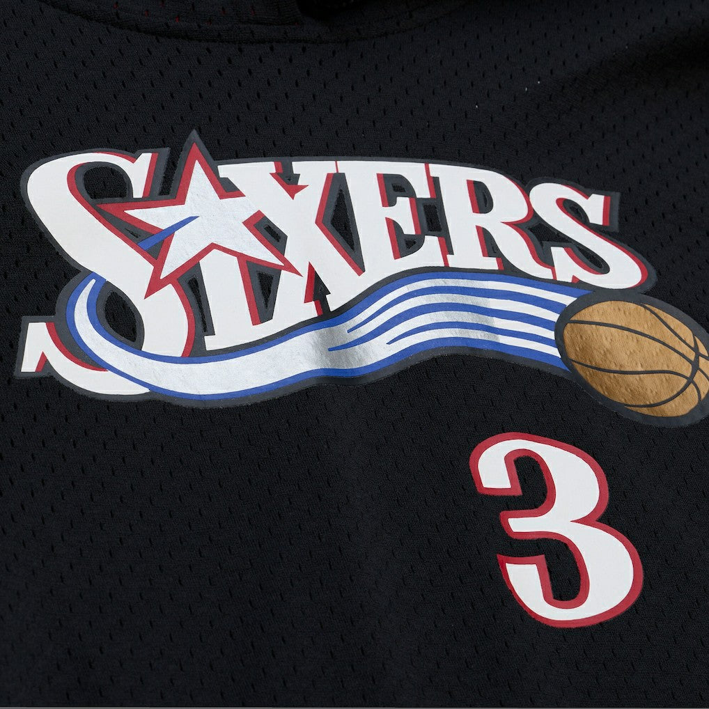 Allen Iverson Philadelphia 76ers Mesh Name & Number Short Sleeve Hoodie - Black outlet