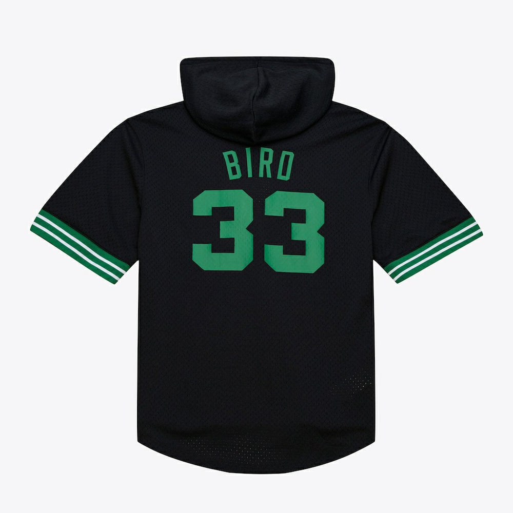 Larry Bird Boston Celtics Mesh Name & Number Short Sleeve Hoodie - Black discount