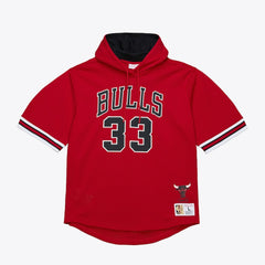 Scottie Pippen Chicago Bulls Mesh Name & Number Short Sleeve Hoodie sale - Red for sale