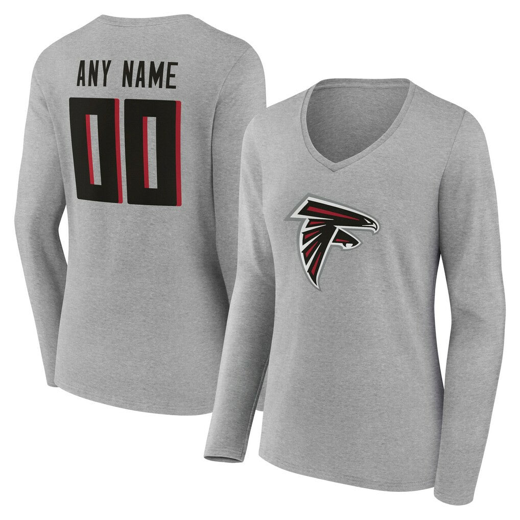 Atlanta Falcons Women's Team Authentic Personalized Name & Number Long Sleeve V-Neck T-Shirt - Gray sale