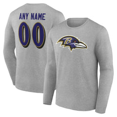 Baltimore Ravens Team Authentic Personalized Name & Number Long Sleeve T-Shirt - Gray for sale