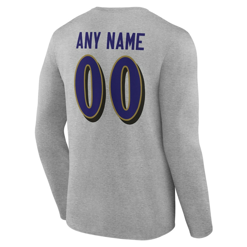 Baltimore Ravens Team Authentic Personalized Name & Number Long Sleeve T-Shirt - Gray for sale