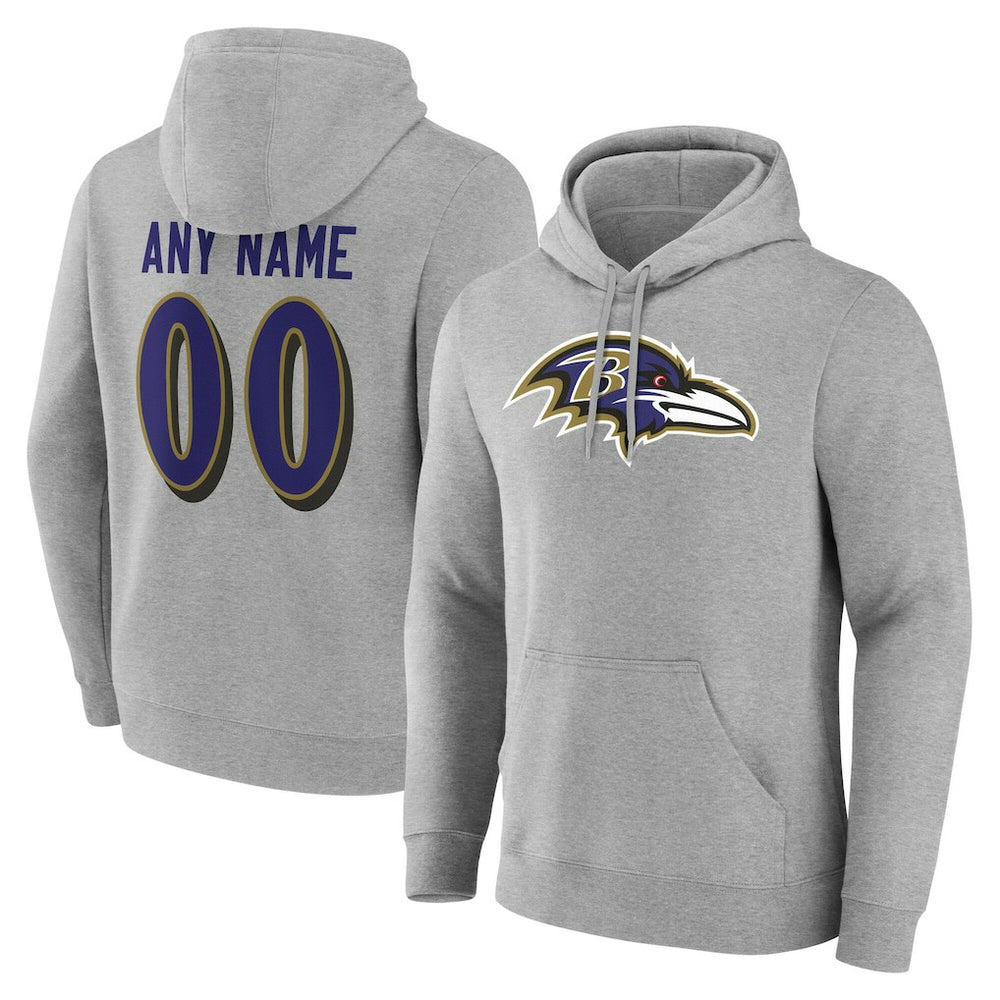 Baltimore Ravens Team Authentic Personalized Name & Number Hoodie - Gray on sale